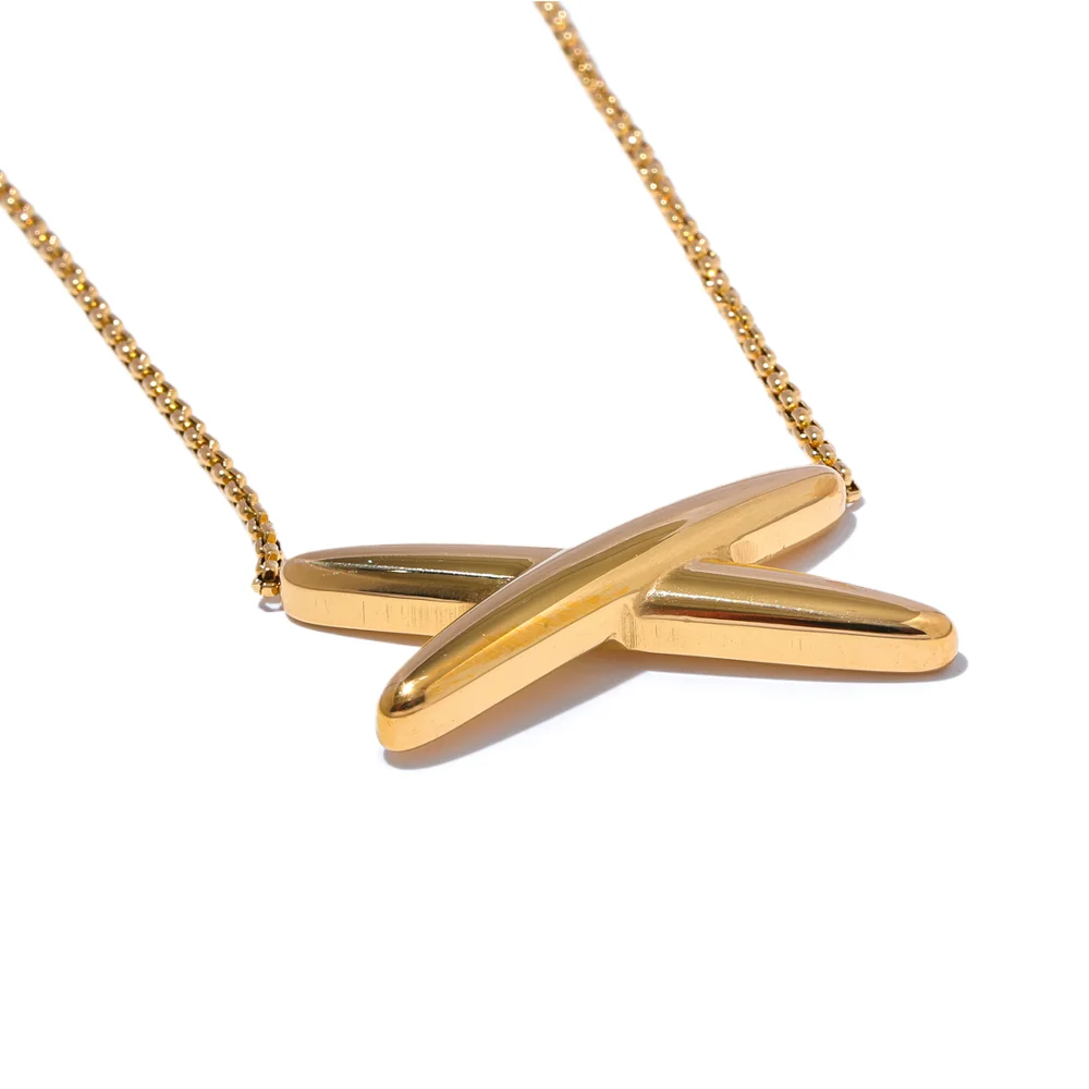 Enkelt och stilrent x format guld halsband för sommaren och vardag och fest tillfällen | För damer