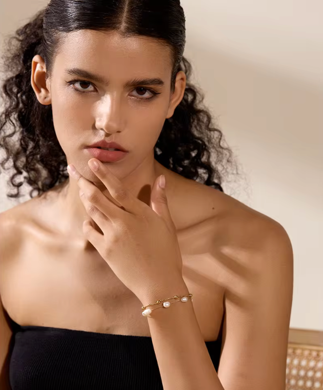 18k Guld armband med pärlor tillverkat för kvinnor