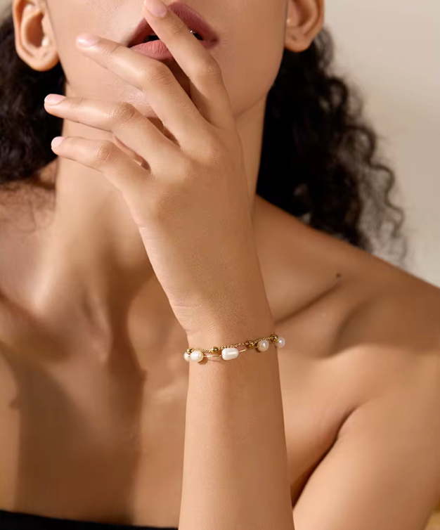 18k Guld armband med pärlor tillverkat för kvinnor